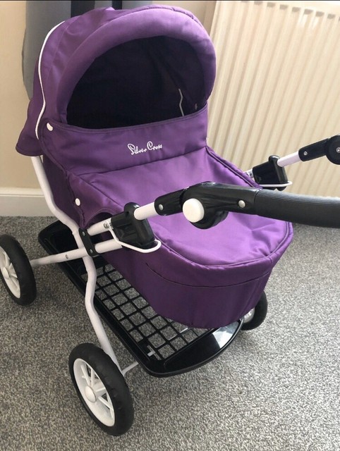 purple silver cross dolls pram